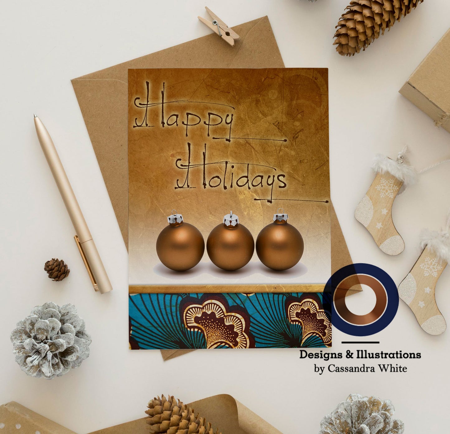 African Inspired Blue & Brown Greeting Card