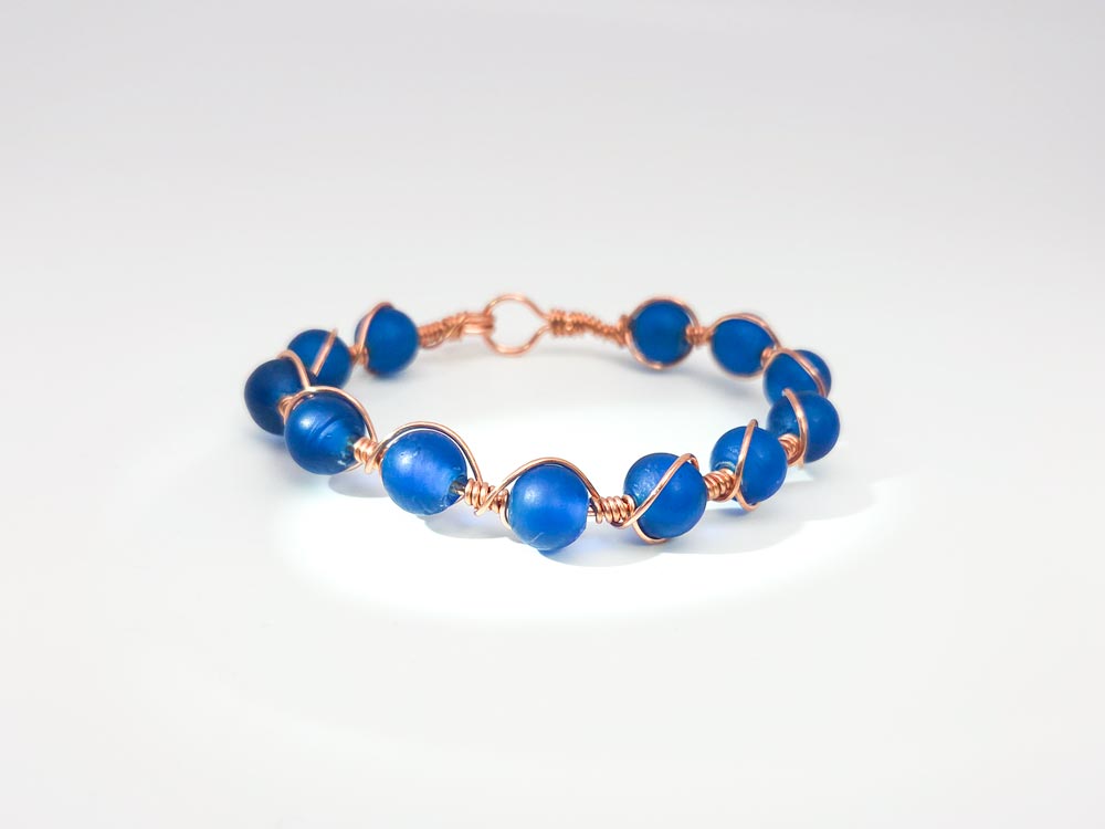 Copper & Dark Azul Glass Bracelet