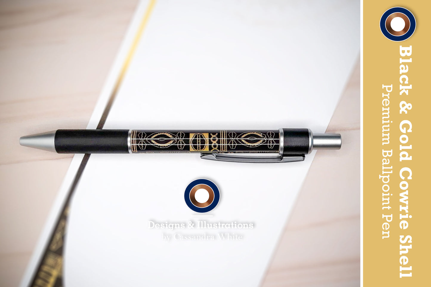Black & Gold Cowrie Shell Premium Ballpoint Pen