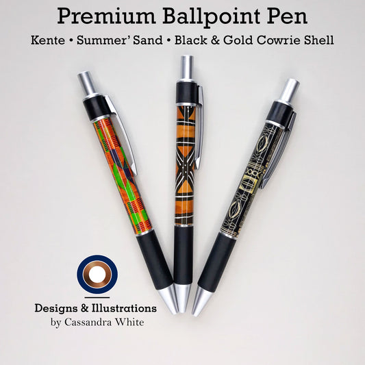 Black & Gold Cowrie Shell Premium Ballpoint Pen