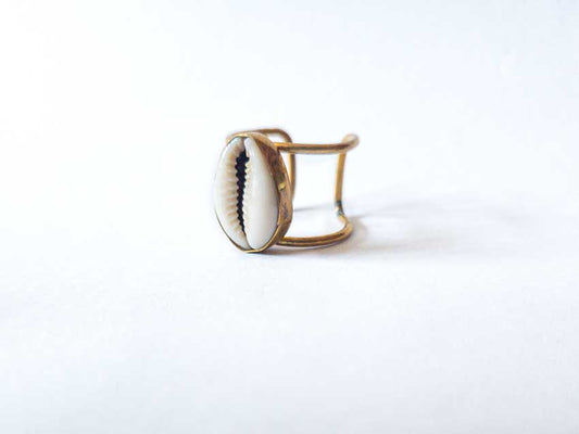Kenyan Cowrie Shell Brass Cuff Ring