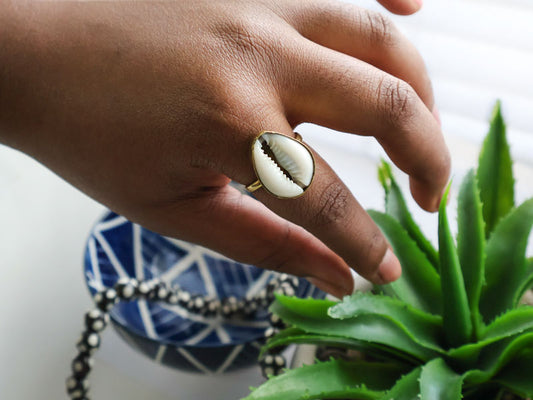 Cowrie Shell Brass Ring