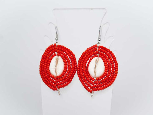 Beaded Shield Earrings - Red Collection
