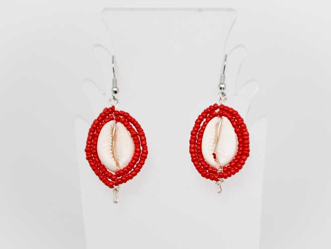 Beaded Shield Earrings - Red Collection