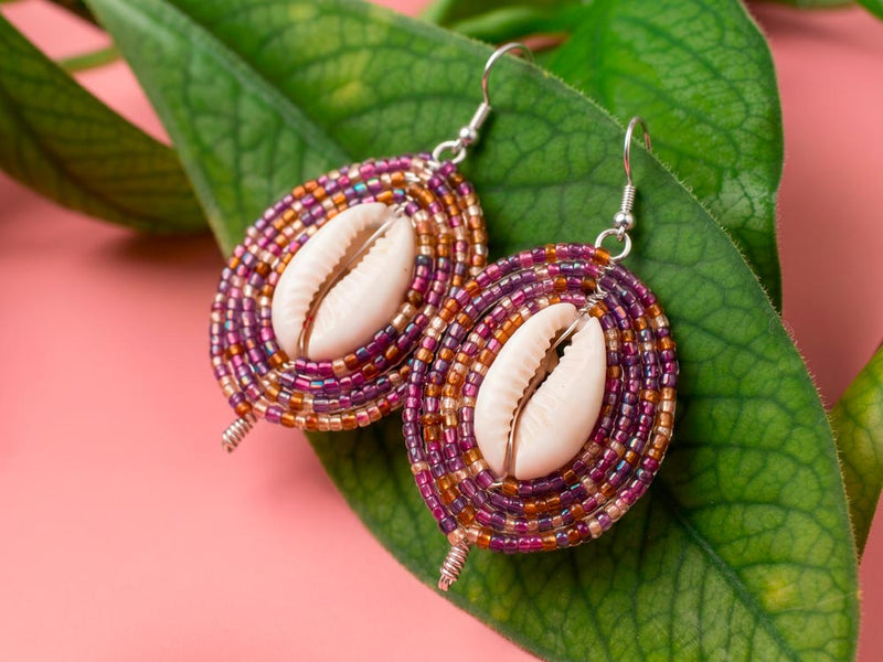 Beaded Shield Earrings - Royal Plum Collection