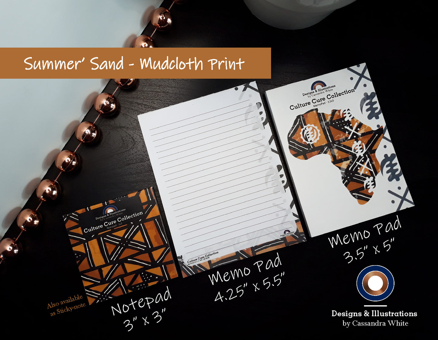 Summer Sand - Mudcloth Print Notepads & Memo Pads