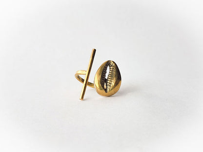 Abstract Cowrie Shell Brass Ring