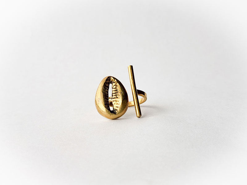 Abstract Cowrie Shell Brass Ring