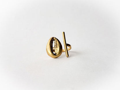 Abstract Cowrie Shell Brass Ring