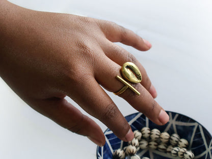 Abstract Cowrie Shell Brass Ring