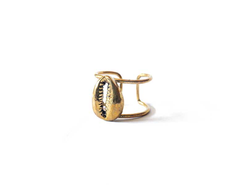 Kenyan Cowrie Shell Brass Ring