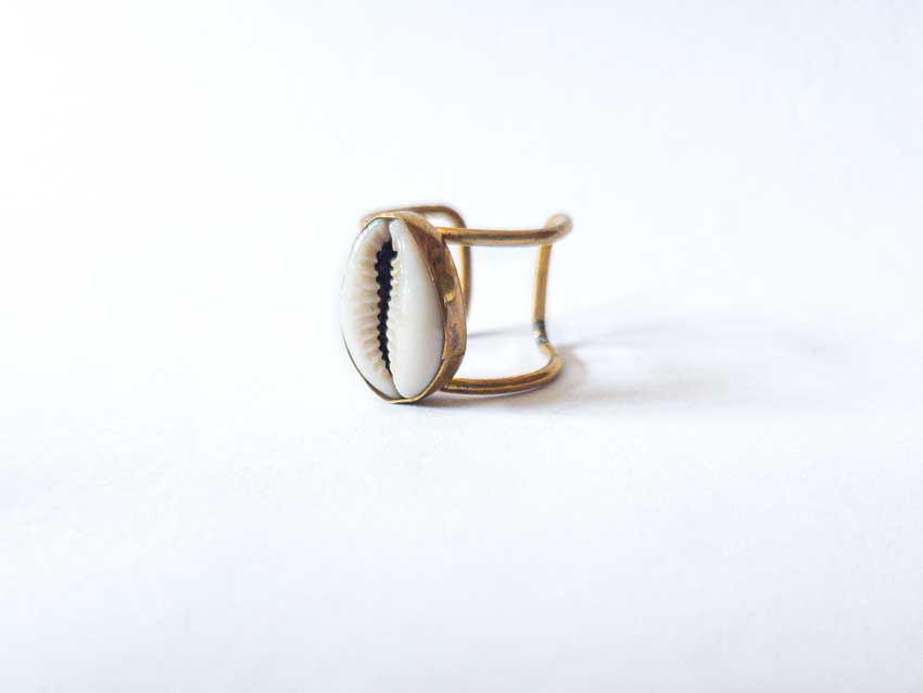 Kenyan Cowrie Shell Brass Ring