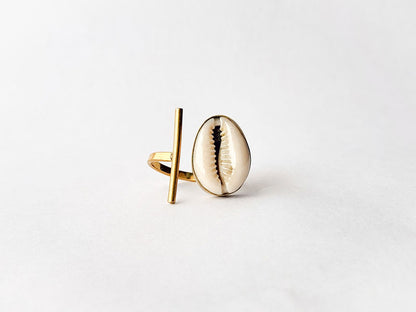 Abstract Cowrie Shell Brass Ring