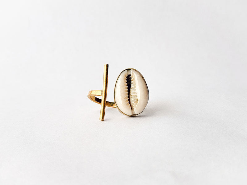 Abstract Cowrie Shell Brass Ring