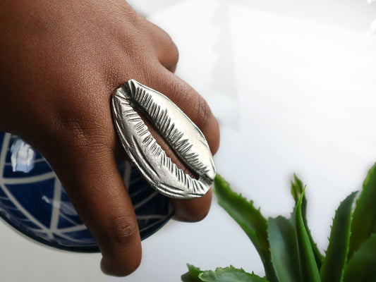 Large Silver Cowrie Shell Ring