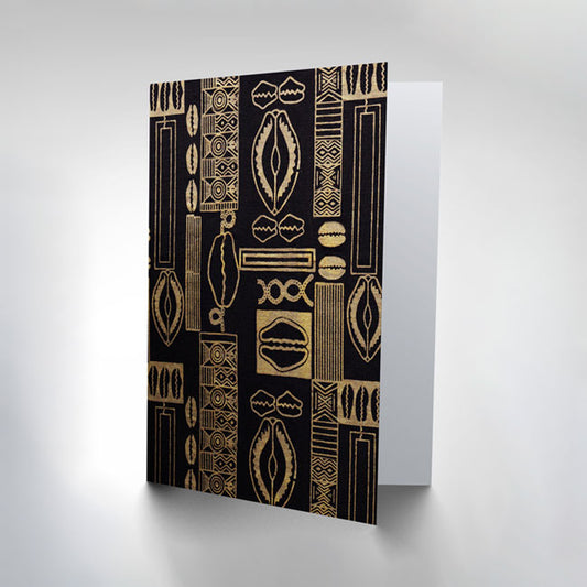 Black & Gold Cowrie Shell African Wax Print Card